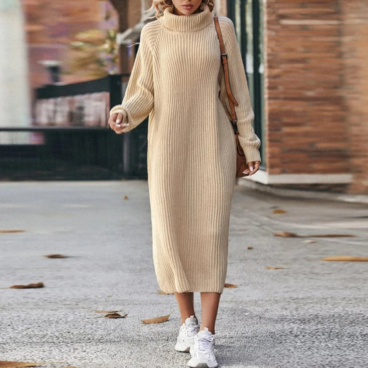 Megany | Damen Winter Rollkragen Strick Kleid